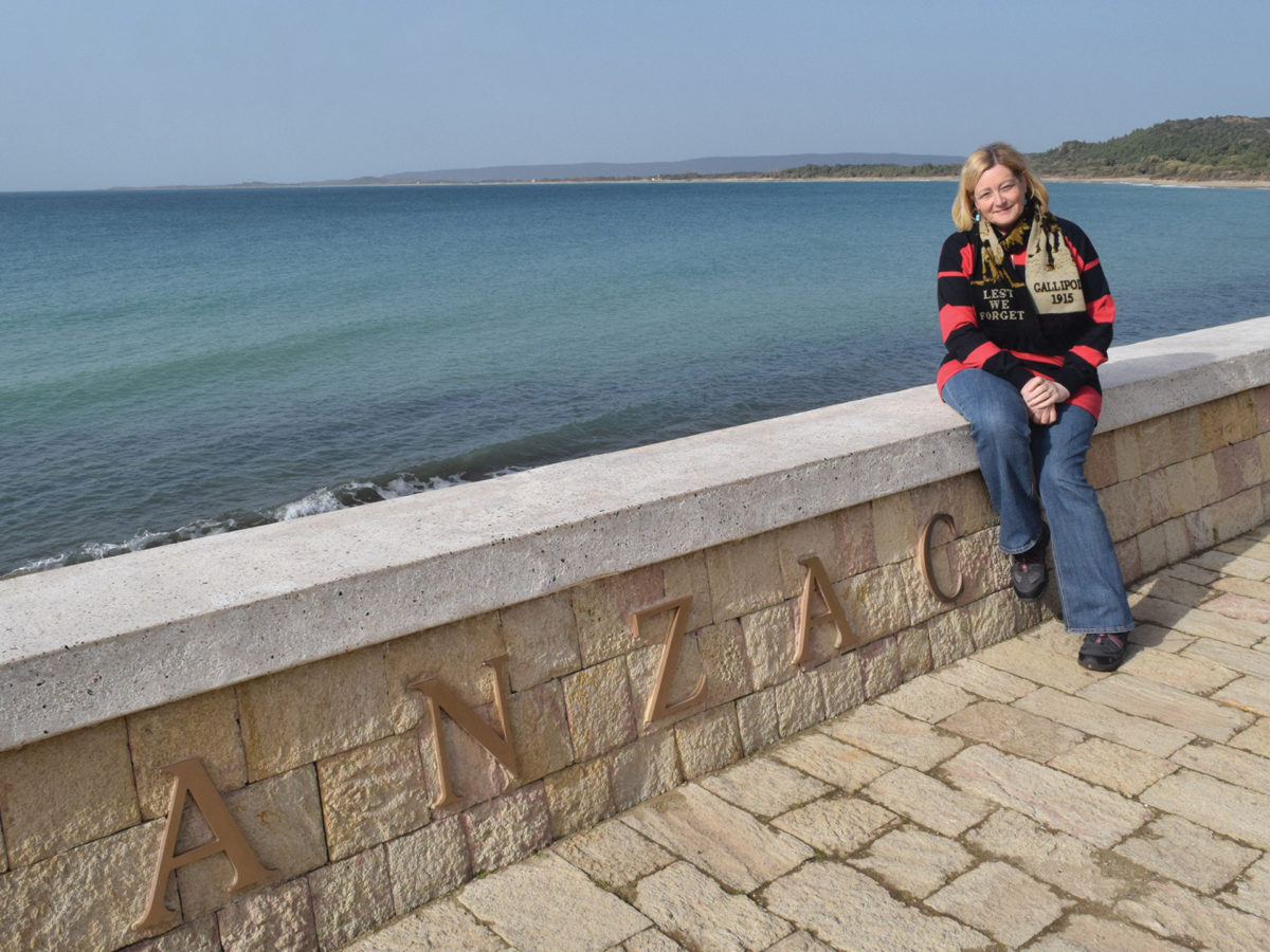 Catherine Heiner at the Memorial Wall, ANZAC Cove
